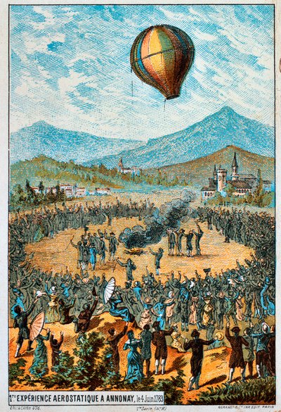 Første prøveflyvning av en varmluftsballong i Annonay, Frankrike, 4. juni, 1783 1890-tallet av Unbekannt