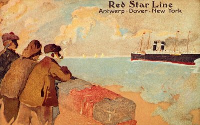Fisker og sjømenn som ser på en Red Star-fartøy, c1900. av Unbekannt