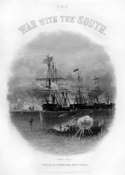 Flåte passerer fortet og hindringene, slaget ved Mobile Bay, 5. august 1864, 1862-1867 av Unbekannt