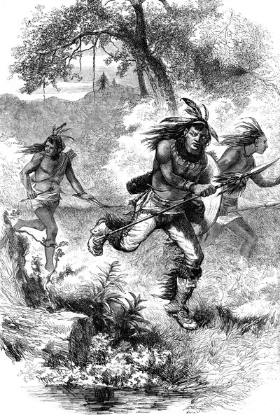 Flight of Indians etter en massakre av nybyggere, c1600-tallet c1880 av Unbekannt