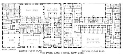 Plantegninger, Park Lane Hotel, New York City, 1924 av Unbekannt