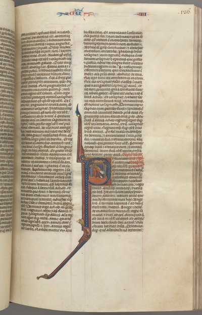 Fol. 136r, Kings IV, historikk initial P, Ahasja faller fra et tårn, ca. 1275-1300. av Unbekannt
