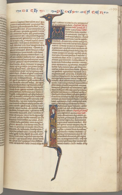 Fol. 199r, Esther, historisk initial, to sittende mannsfigurer, ca. 1275-1300. av Unbekannt
