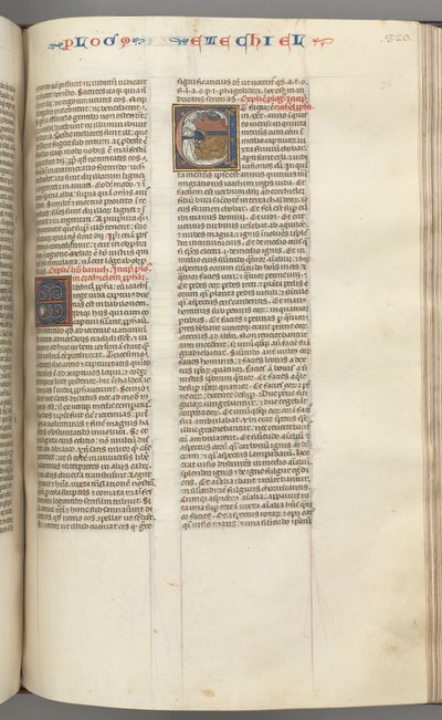 Fol. 320r, Ezechiel, historikert initial E, en sovende Ezechiel med sin visjon av de fire beistene. av Unbekannt