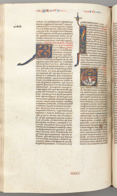 Fol. 357v, Jonah, historisk initial E, Jonah svelget av hvalen, en by med murer ovenfor, ca. 1275- av Unbekannt