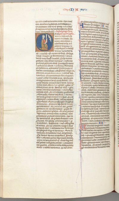 Fol. 360v, Nahum, historisk initial O, Nahum kneler med en bokrull, byste av Gud over, ca. 1275-13 av Unbekannt