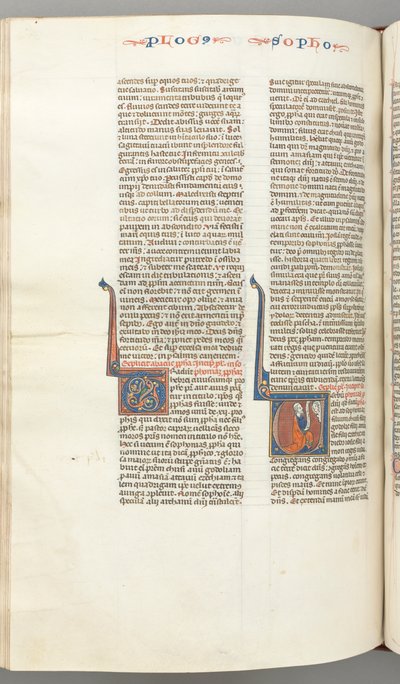 Fol. 362v, Sephaniah, historikk initial V, Sefanja kneler med en bokrull, byste av Gud..., ca. 12 av Unbekannt