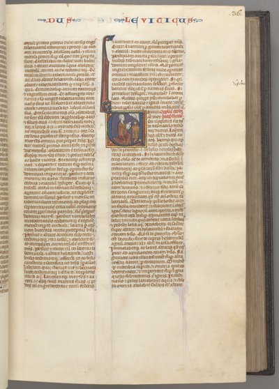 Fol. 36r, 3. Mosebok, historikk initial V, Moses ofrer et offerlam på et alter, ca. 1275-1 av Unbekannt