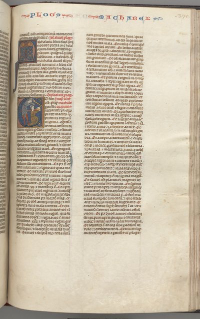Fol. 370r, Maccabees I, historikk initial E, Mathathias dreper den avgudsdyrkende jøden, ca. 1275-1300. av Unbekannt