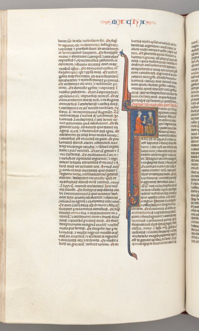 Fol. 382v, Maccabees II, historisk initial F, en gyllen kalk presentert for en jøde, ca. 1275-1300. av Unbekannt
