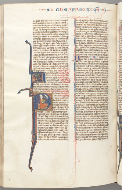 Fol. 455v, Thessalonians II, historikk initial P, Paulus sittende med et sverd..., ca. 1275-1300. av Unbekannt