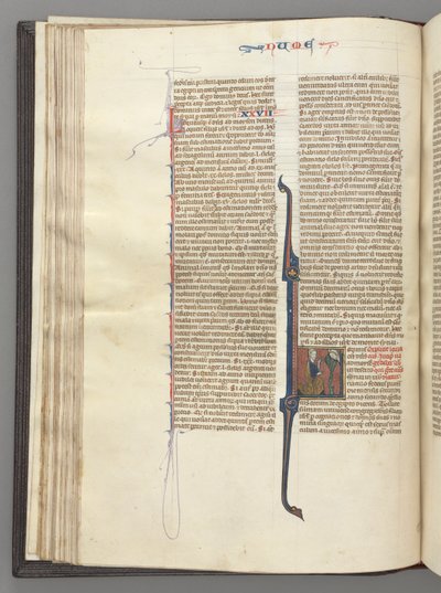 Fol. 46v, Numbers, historisk initial L, Moses med horn, knelende for Gud, ca. 1275-1300. av Unbekannt