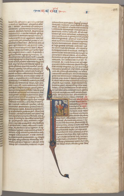 Fol. 98r, Kings I, historikk initial F, Elkanah og Hannah knelende foran et alter..., ca. 1275-13 av Unbekannt