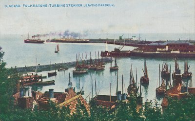 Folkestone: Turbine Steamer Leaving Harbour, slutten av 1800-begynnelsen av 1900-tallet av Unbekannt