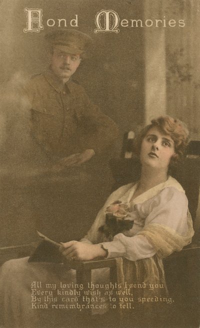 Fond Memories, romantisk postkort sendt fra en soldat til sin kjære av Unbekannt
