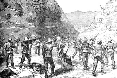 Forsøkende parti av det 67. angrepet av afghanerne, 9. november 1879, c1880 av Unbekannt
