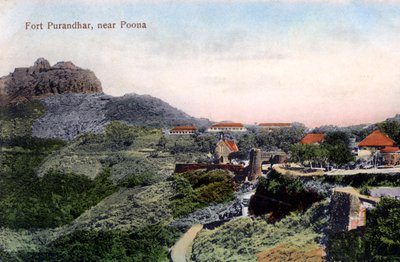 Fort Purandhar, nær Pune Poona, India, tidlig på 1900-tallet av Unbekannt