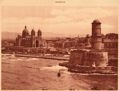 Fort St. Jean og katedralen, Marseille, 1930. av Unbekannt