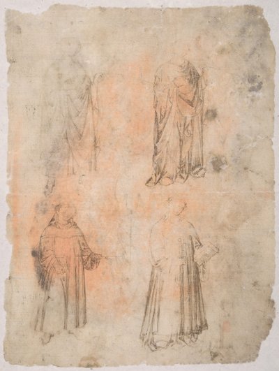 Four Saints recto, Two Saints, Sittende Madonna og knelende figur verso, 1300-tallet. av Unbekannt