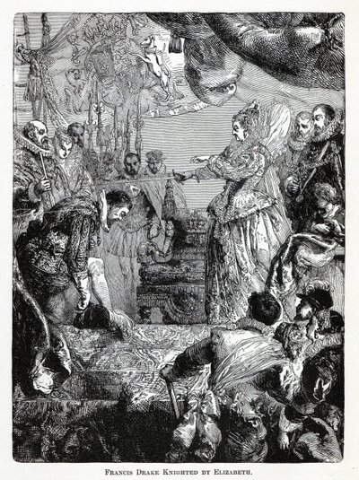 Francis Drake riddet av Elizabeth, 1882 av Unbekannt