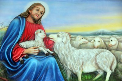 Fransiskanske misjonærer fra Mary-kirken. Jesus, den gode hyrde. Maleri. Ho Chi Minh-byen. Vietnam av Unbekannt