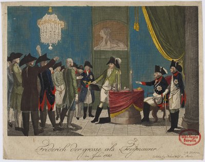 Fredrik den store som frimurer i 1740 av Unbekannt