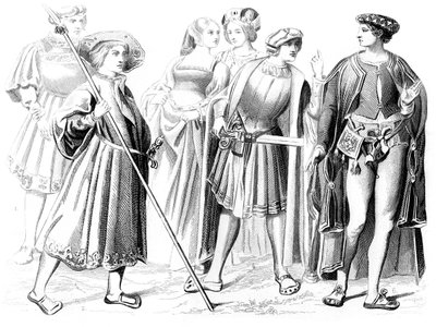 Franske adelsmenn og kvinner, en yeomen of the garden, og en gentleman, 1400-tallet 1849 av Unbekannt