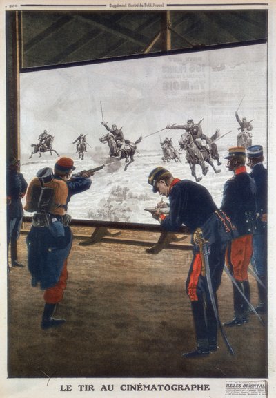 Franske soldater som brukte film av et kavaleriangrep for rifleøvelse, 1912 av Unbekannt