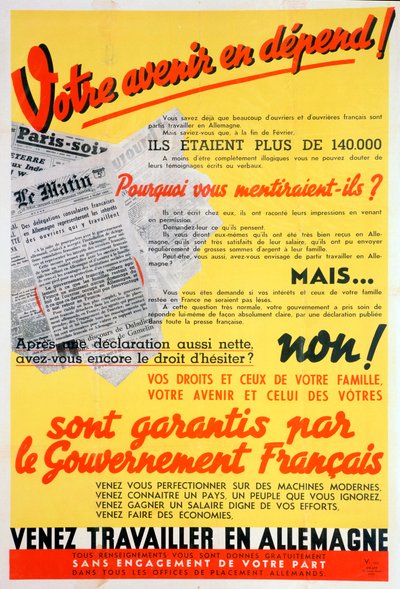 Fransk arbeidere for Tyskland plakat, c1942-c1944 av Unbekannt