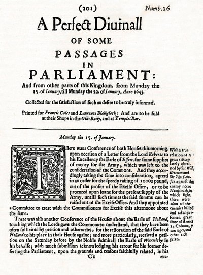 Forsiden av A Perfect Diurnall of Some Passages in Parliament, 1643 1905 av Unbekannt