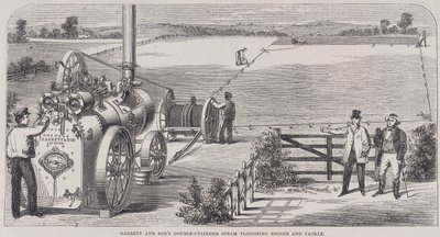 Garrett & Sons dobbeltsylindret damppløyemotor og redskap, c1862 av Unbekannt