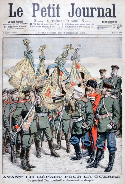 General Dragomirov kysser flagget før troppene drar til den russisk-japanske krigen, 1904 av Unbekannt