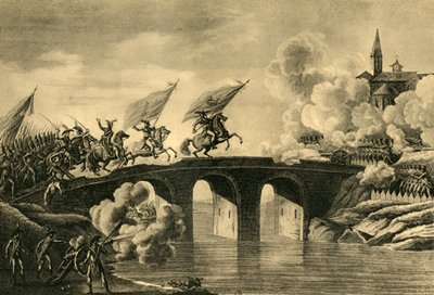 Generalene Bonaparte og Augereau stormer broen ved Arcola, november 1796, 1921. av Unbekannt