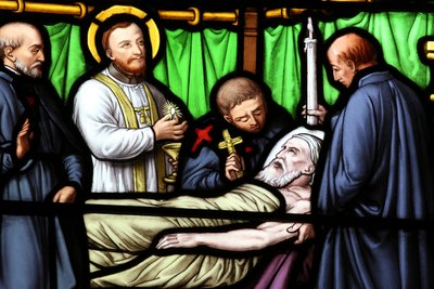 Genève, Genève, Sveits, le 5/7/2015 - Basilica Notre-Dame i Genève. Glassmaleri vindu. St. Vincent de Paul. av Unbekannt