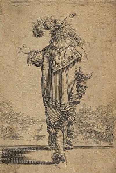 Gentleman sett fra baksiden som indikerer et landskap, etter 1629. av Unbekannt