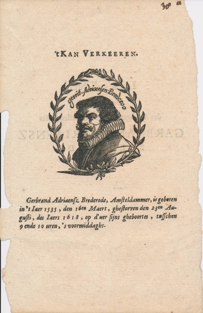 Gerbrand Adriaensz. Bredero 1585-1618 av Unbekannt