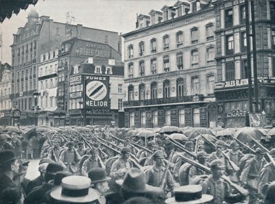 Tysk infanteri på vei inn i Brussel i regnet, 1914 av Unbekannt