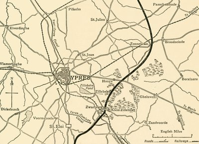 Tyske stillinger nær Ypres, Flandern, første verdenskrig, 1915, c1920. av Unbekannt
