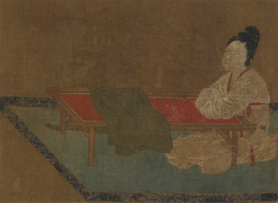 Jente som sitter ved en broderiramme, Ming-dynastiet, 1400-tallet. av Unbekannt