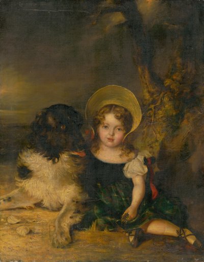 Jente med en hund av Unbekannt