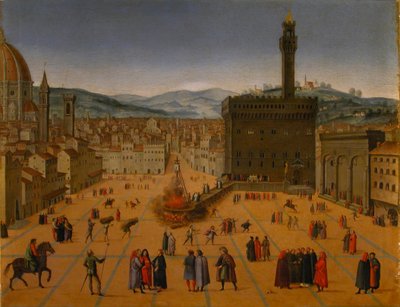 Girolamo Savonarolas henrettelse på Piazza della Signoria i Firenze i 1498, tidlig på 1600-tallet .. av Unbekannt