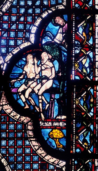 Gud konfronterer Adam og Eva, glassmalerier, Chartres katedral, Frankrike, 1205-1215 av Unbekannt