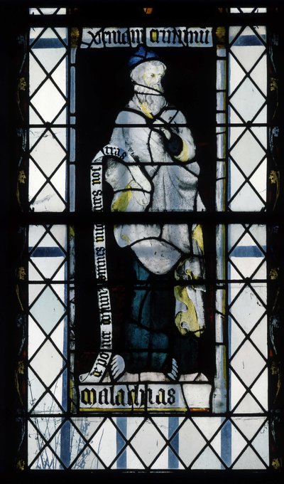 gotisk arkitektur. Farget glass som representerer profeten Malaki. Kapellet i La Mailleraye, Abbatiale Notre Dame, Jumieges av Unbekannt
