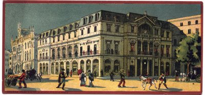 Grand hotels: utvendig utsikt over Avenida-palasset i Lisboa, Portugal - Kart over en serie som presenterer hotellene til "Compagnie Internationale des Grands Hotels", slutten av 1800- og begynnelsen av 1900-tallet av Unbekannt