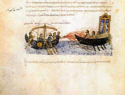 gresk ild. Miniatyr fra Madrid Skylitzes, 11.-12. århundre av Unbekannt