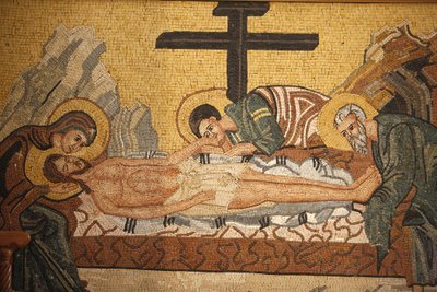 Gresk-ortodoks ikon som viser Chrits gravlegging i St George's ortodokse kirke, Madaba, Madaba, Jordanie av Unbekannt