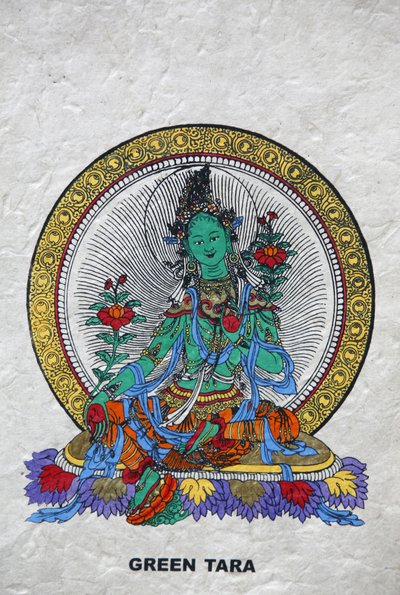 Grønn Tara, buddhistisk symbol på velstand. Kopan kloster, Bhaktapur, Nepal av Unbekannt