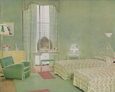 Green and White Colour Scheme for a Bedroom, 1938 av Unbekannt
