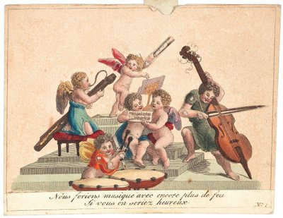Gratulasjonskort Et engleorkester, etter 1815. av Unbekannt