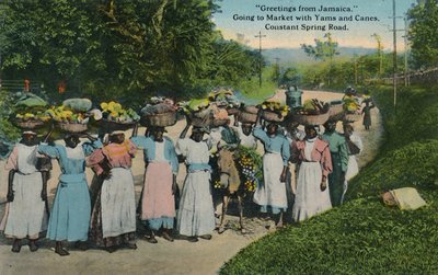 Hilsen fra Jamaica. Går på markedet med Yams og Canes. Constant Spring Road, 1913. av Unbekannt